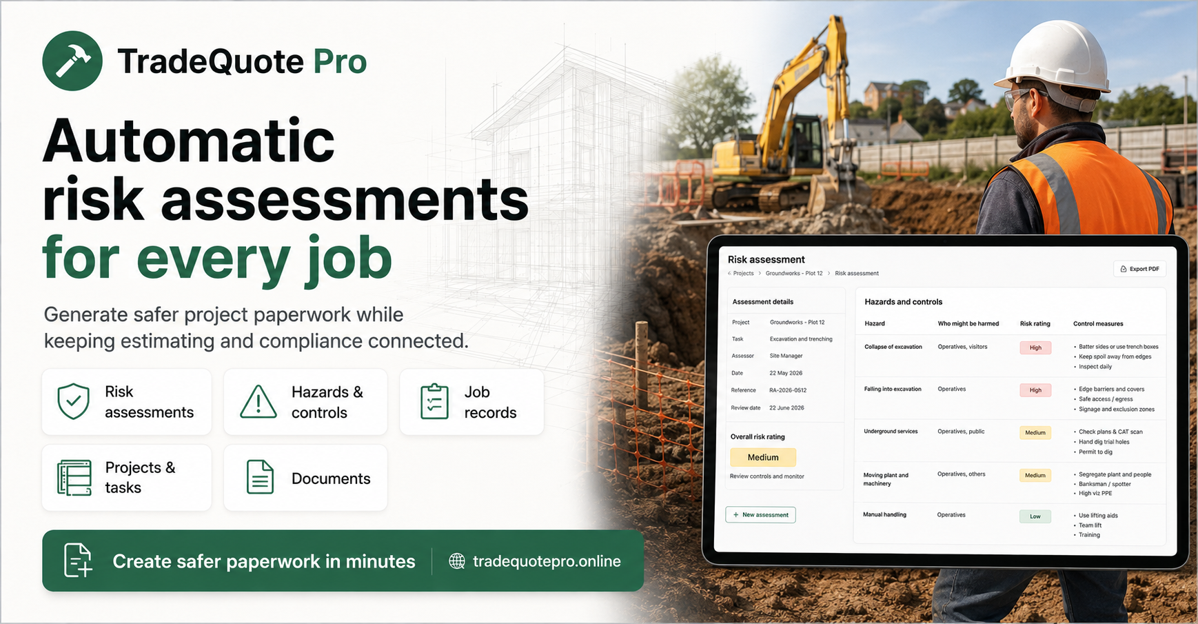 TradeQuote Pro automatic risk assessments for every job graphic