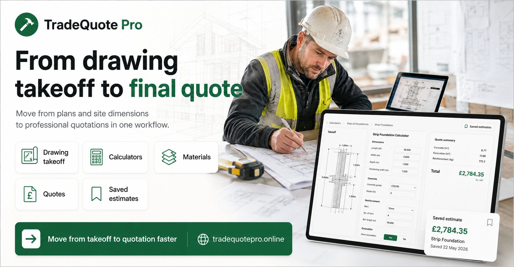 TradeQuote Pro drawing takeoff to final quote graphic